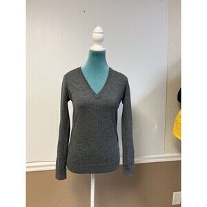 Burberry Brit Merino Wool Charcoal Grey Embroidered Logo‎ V- Neck Sweater Size S